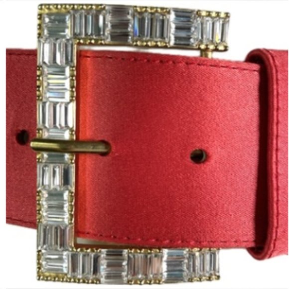 Auc ST.John NWOT Swarowski crystals wide silk/leather Red belt 44737 - Picture 3 of 11